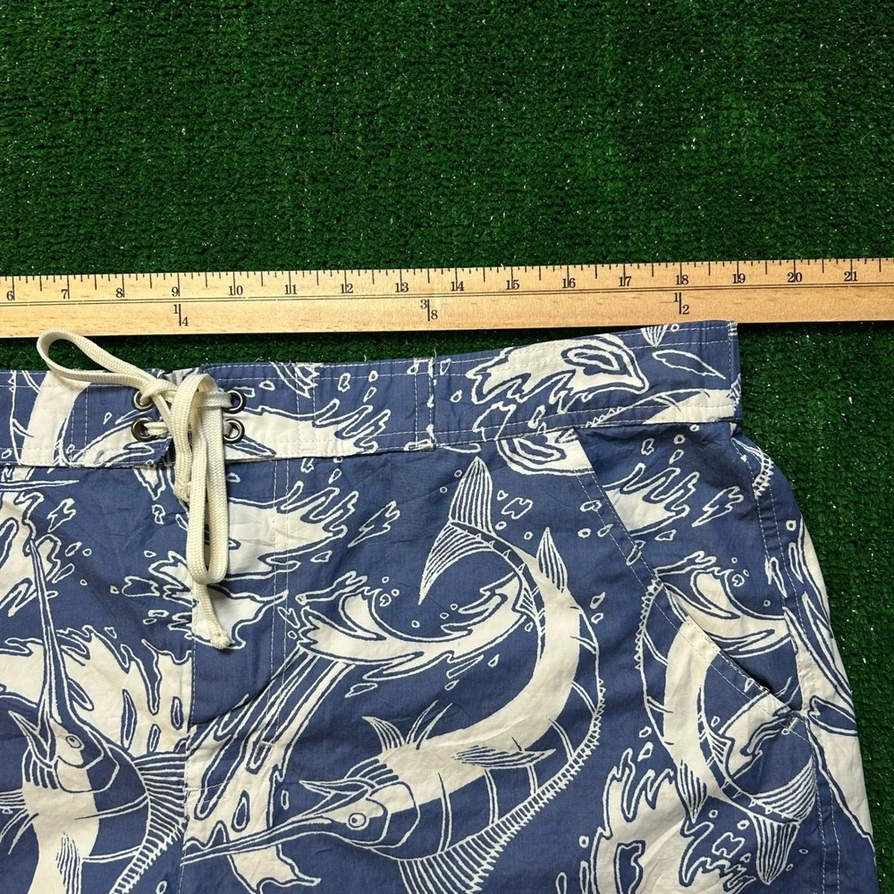 LL Bean Swim Trunks Mens L Blue Marlin Fish Print Mesh Lined Board Shorts 286405
